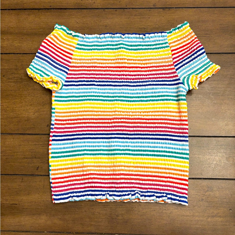 Beautees Multicolor Striped Smocked Top